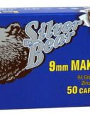 Bear Ammunition Silver Bear 9x18 Makarov 94gr. Jhp Zinc Plated Case 50-pk