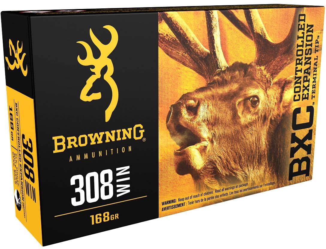 Browning BXC .308 Winchester 168 grain Controlled Expansion Terminal Tip Brass Cased Centerfire Rifle Ammunition