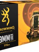 Browning FMJ 9mm Luger 115 Grain Full Metal Jacket Brass Cased Centerfire Pistol Ammunition