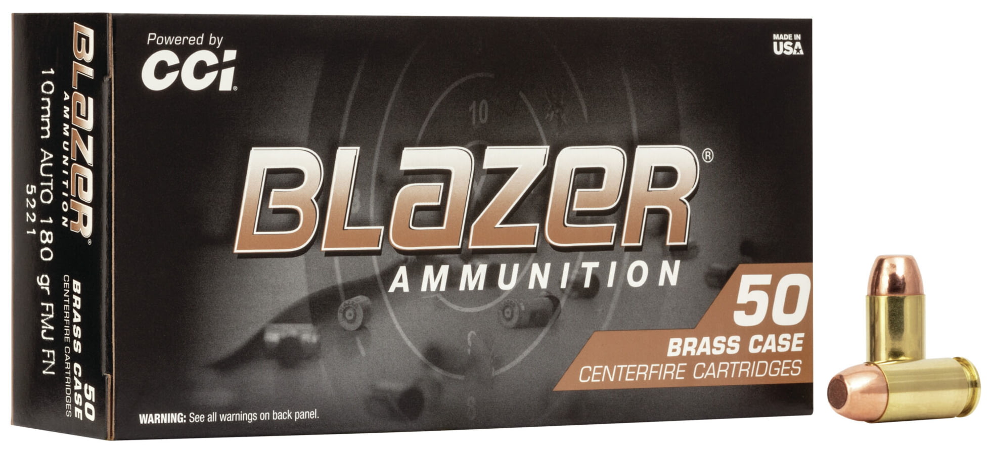 CCI Ammunition Blazer Brass 10mm Auto 180 grain Full Metal Jacket Centerfire Pistol Ammunition