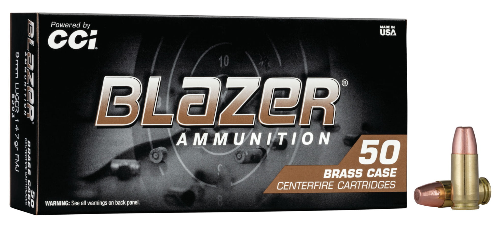 CCI Ammunition Blazer Brass 9mm Luger 147 grain Full Metal Jacket Centerfire Pistol Ammunition