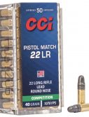 CCI Ammunition Pistol Match .22 Long Rifle 40 grain Lead Round Nose Rimfire Ammunition