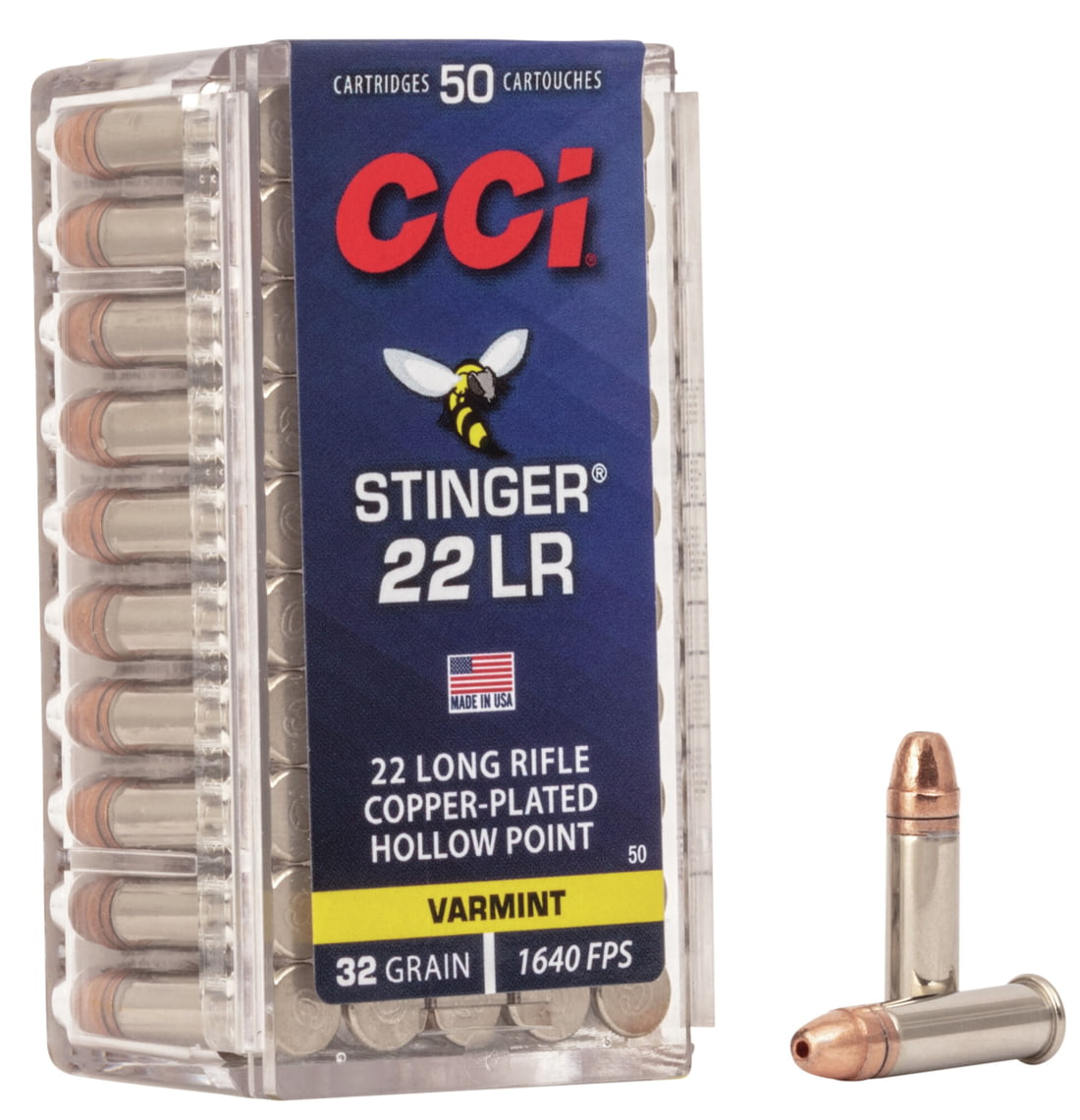 CCI Ammunition Stinger .22 Long Rifle 32 grain Copper Plated Hollow Point Rimfire Ammunition