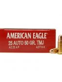 Federal Premium Centerfire Handgun Ammunition .25 ACP 50 grain Full Metal Jacket Brass Cased Centerfire Pistol Ammunition
