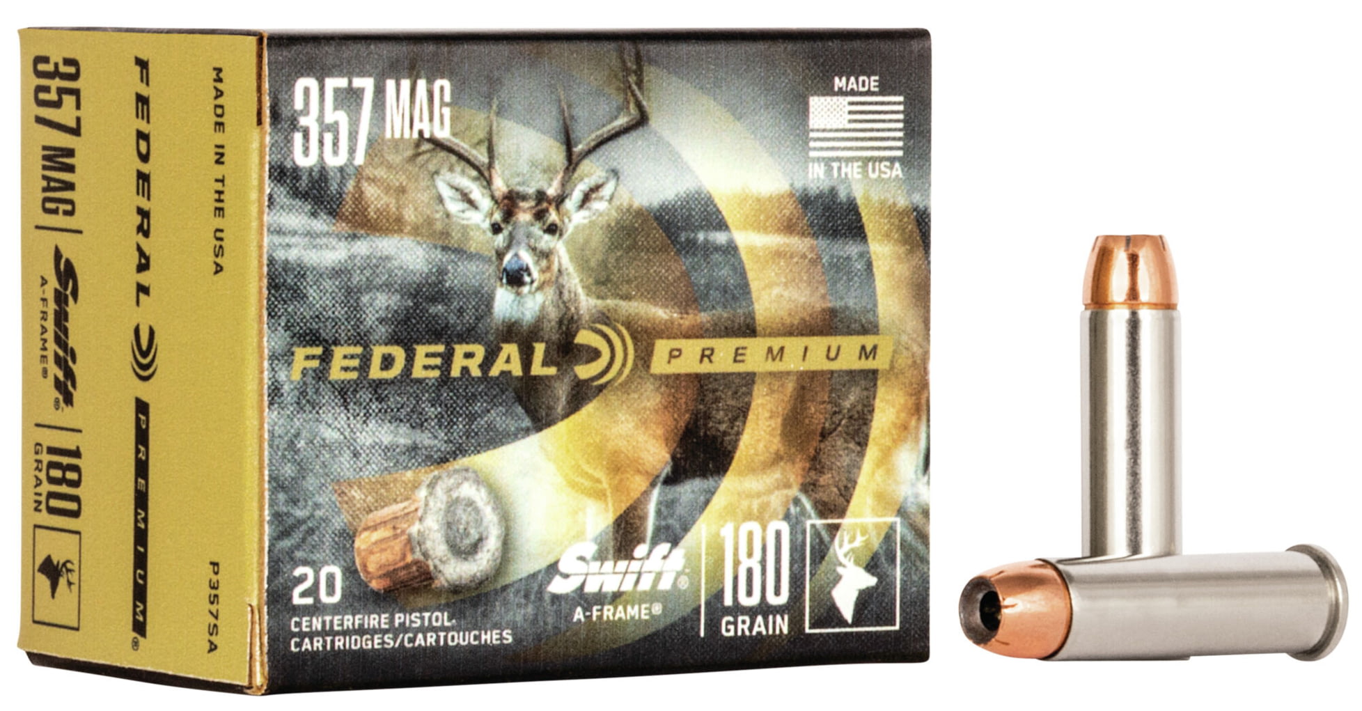 Federal Premium Centerfire Handgun Ammunition .357 Magnum 180 grain Swift A-Frame Centerfire Pistol Ammunition