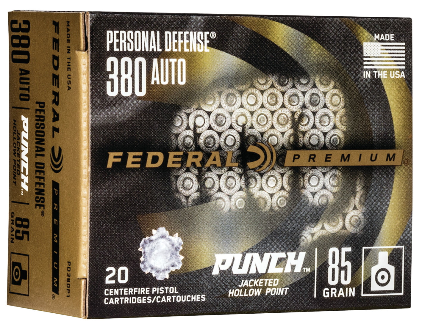 Federal Premium Centerfire Handgun Ammunition .380 ACP 85 grain Jacketed Hollow Point Centerfire Pistol Ammunition