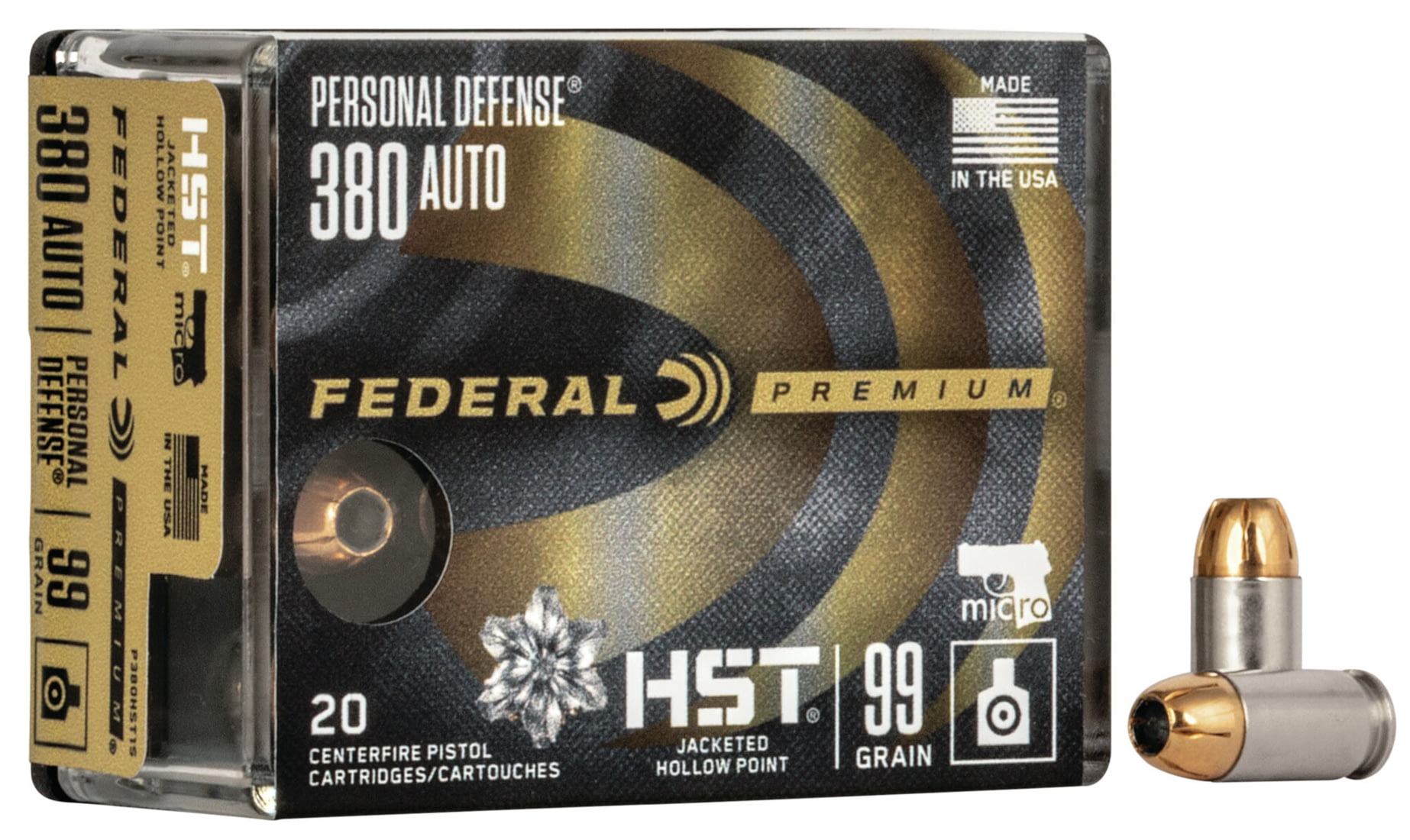 Federal Premium Centerfire Handgun Ammunition .380 ACP 99 grain HST Jacketed Hollow Point Centerfire Pistol Ammunition