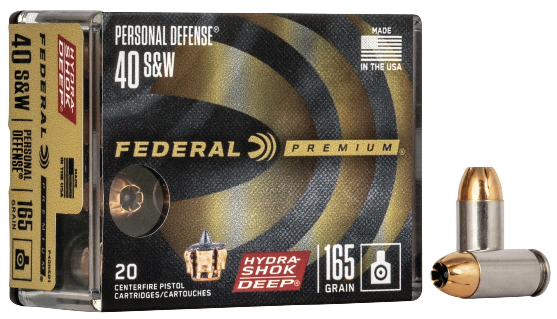 Federal Premium Centerfire Handgun Ammunition .40 S&W 165 grain Hydra-Shok Deep Jacketed Hollow point Centerfire Pistol Ammunition