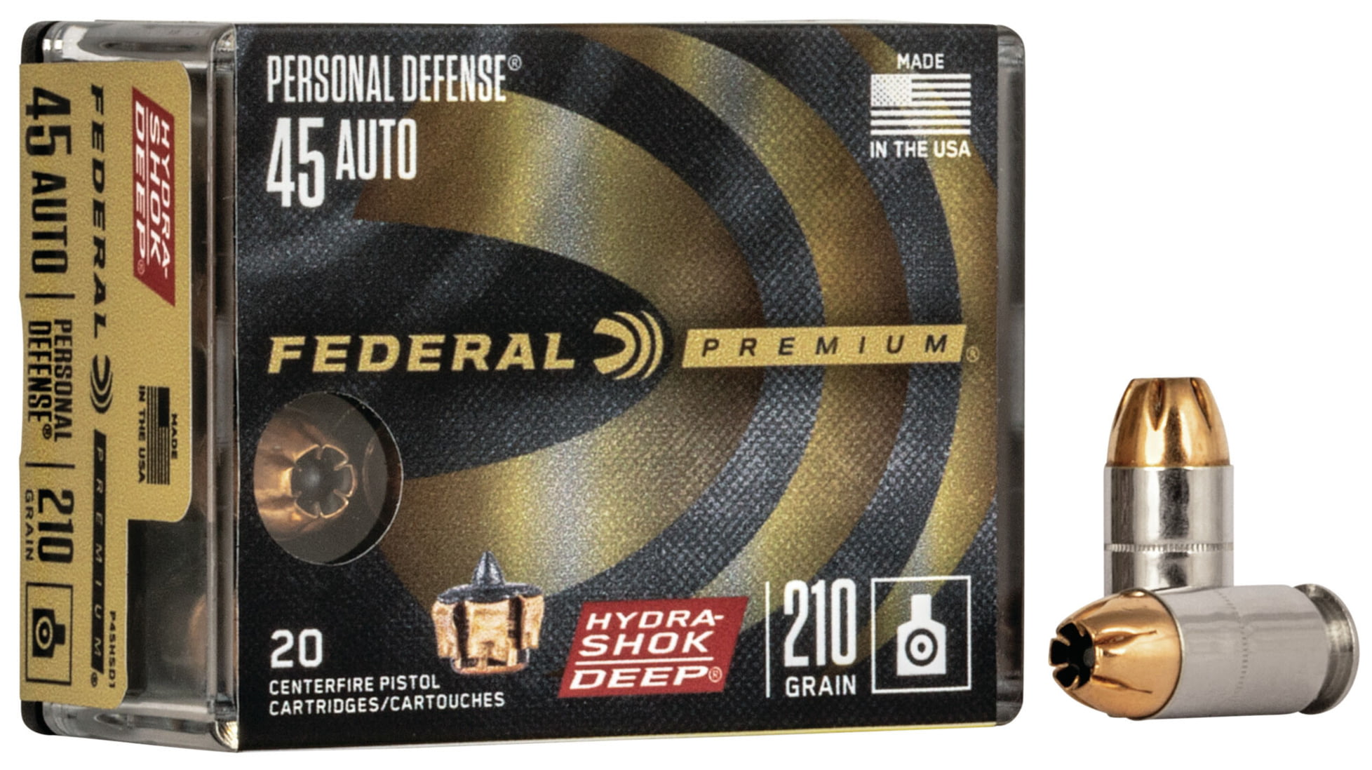 Federal Premium Centerfire Handgun Ammunition .45 ACP 210 grain Hydra-Shok Deep Jacketed Hollow point Centerfire Pistol Ammunition