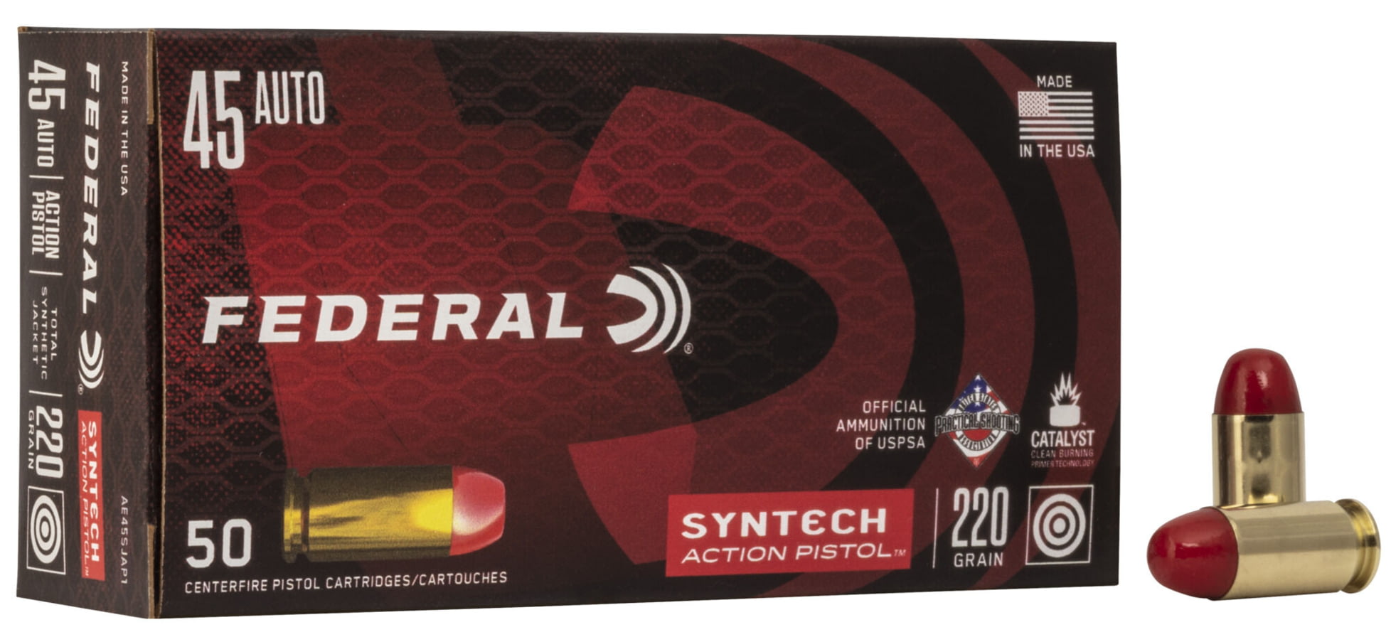 Federal Premium Centerfire Handgun Ammunition .45 ACP 220 grain Syntech Total Synthetic Jacket Centerfire Pistol Ammunition