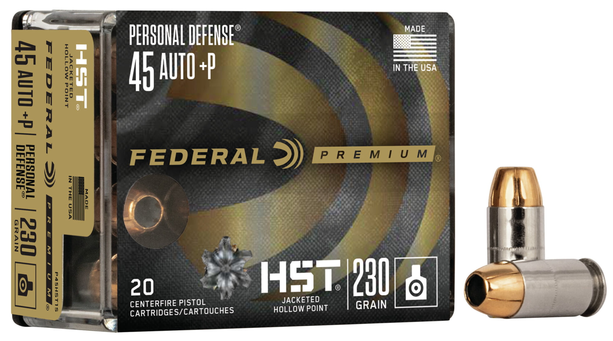 Federal Premium Centerfire Handgun Ammunition .45 ACP +P 230 grain HST Jacketed Hollow Point Centerfire Pistol Ammunition