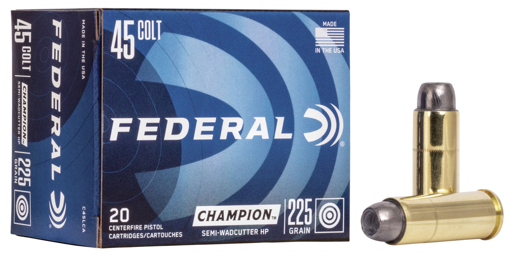 Federal Premium Centerfire Handgun Ammunition .45 Colt 225 grain Semi-Wadcutter Hollow Point Centerfire Pistol Ammunition
