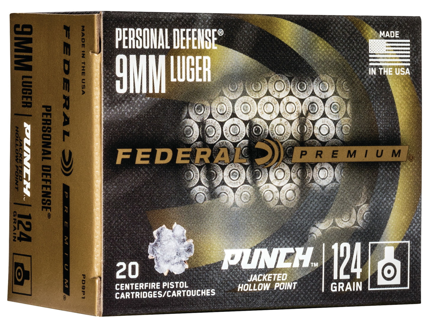 Federal Premium Centerfire Handgun Ammunition 9mm Luger 124 grain Jacketed Hollow Point Centerfire Pistol Ammunition