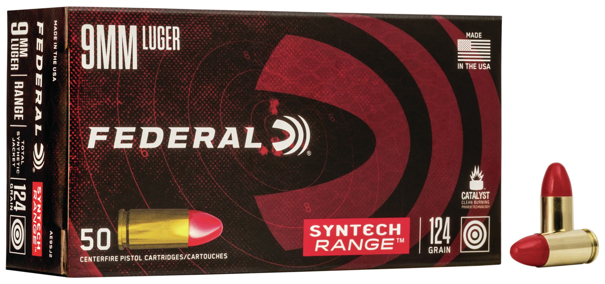 Federal Premium Centerfire Handgun Ammunition 9mm Luger 124 grain Syntech Total Synthetic Jacket Centerfire Pistol Ammunition