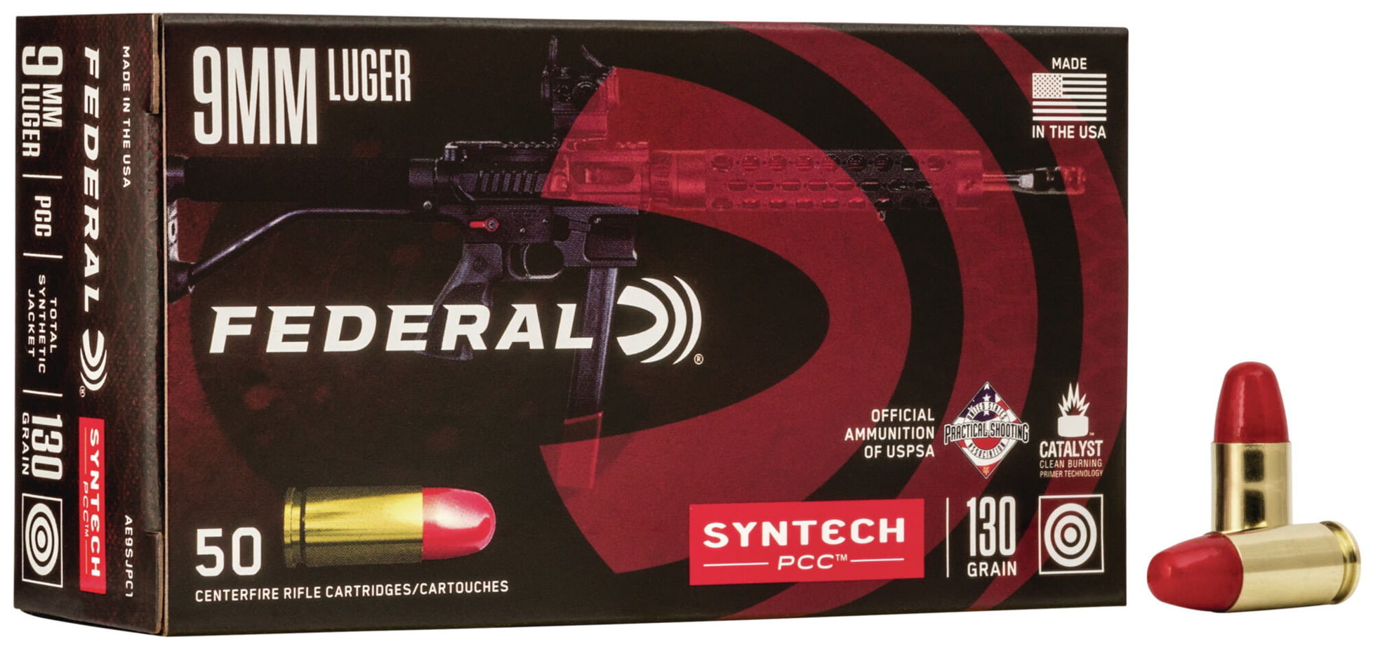 Federal Premium Centerfire Handgun Ammunition 9mm Luger 130 grain Syntech Total Synthetic Jacket Centerfire Pistol Ammunition