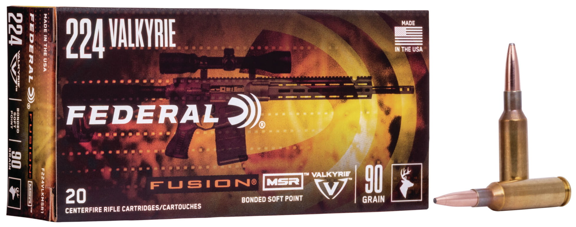 Federal Premium FUSION .224 Valkyrie 90 grain Fusion Soft Point Centerfire Rifle Ammunition