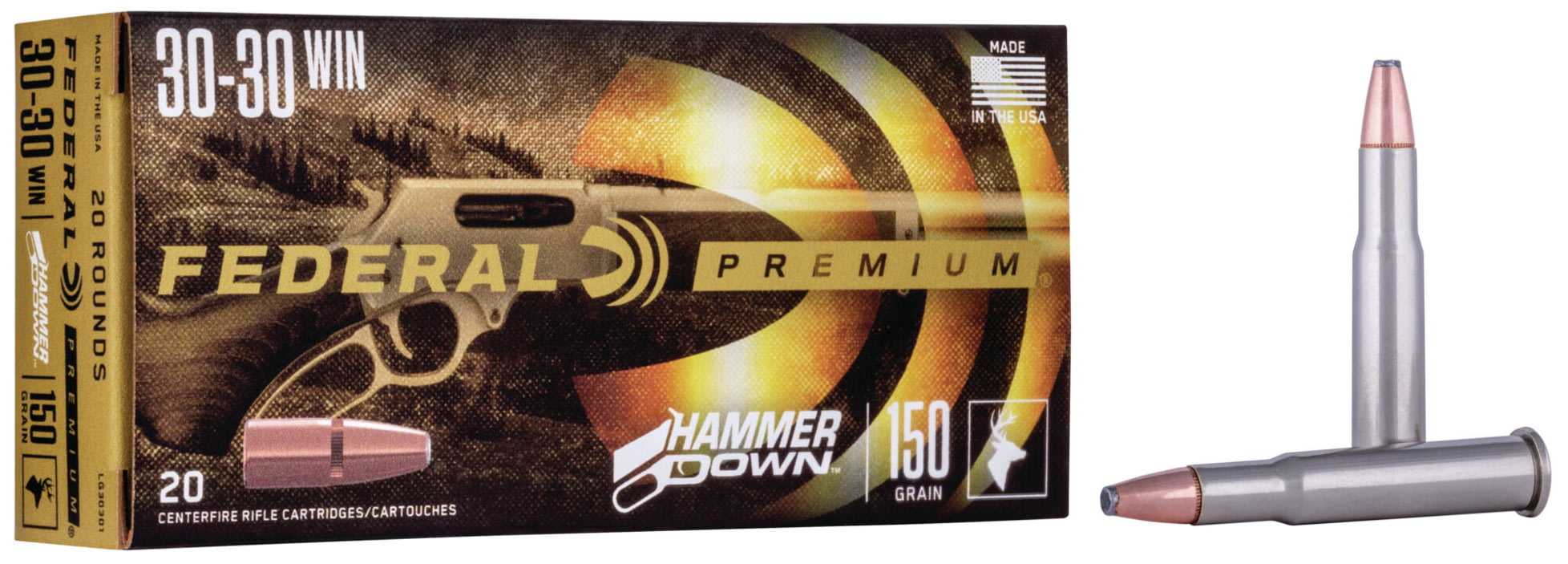 Federal Premium HAMMER DOWN .30-30 Winchester 150 grain Bonded Soft Point Centerfire Rifle Ammunition