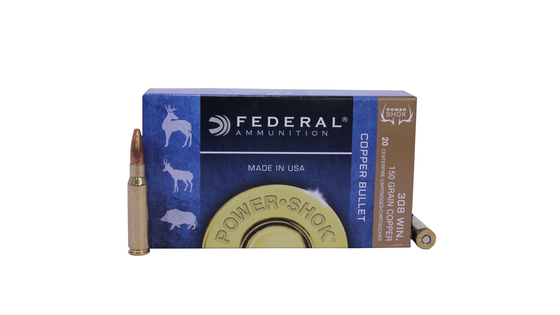 Federal Premium POWER-SHOK .308 Winchester 150 grain Copper Hollow Point Brass Cased Centerfire Rifle Ammunition