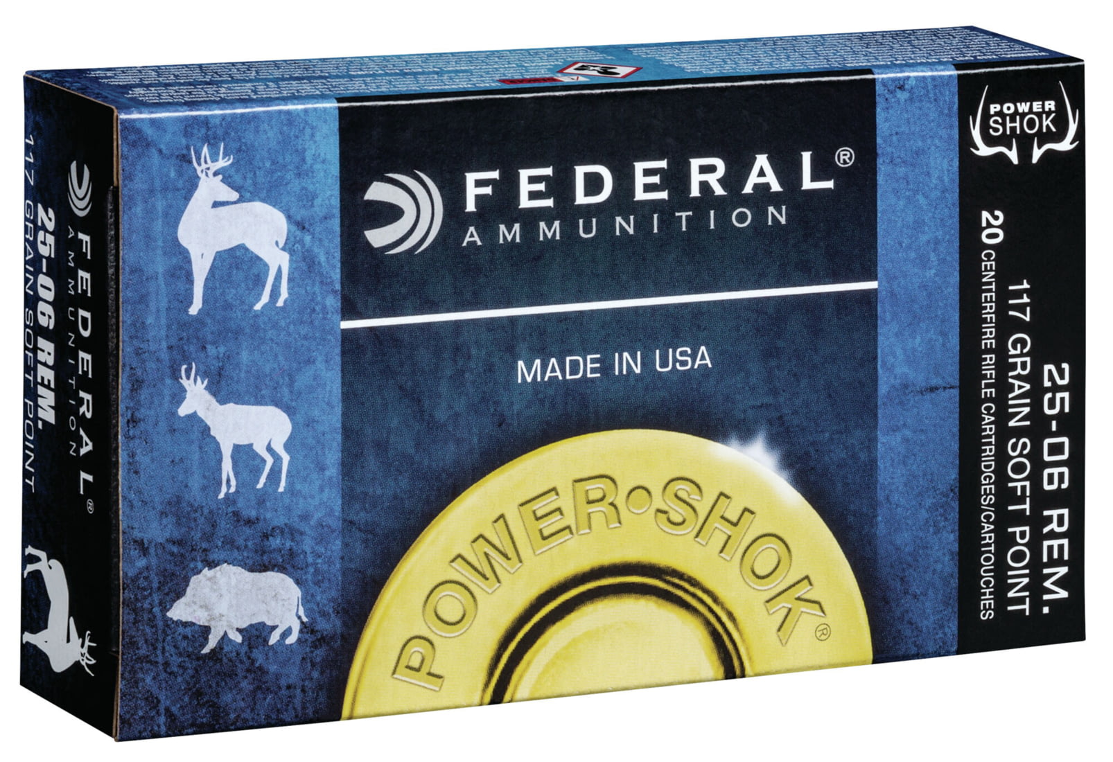 Federal Premium Power-Shok .25-06 Remington 117 grain Jacketed Soft Point Centerfire Rifle Ammunition