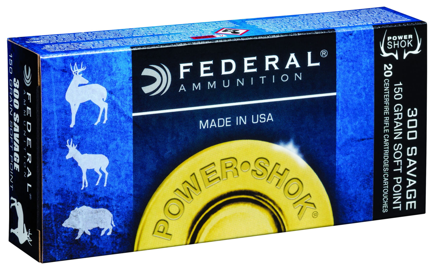 Federal Premium Power-Shok .300 Savage 150 grain Jacketed Soft Point Centerfire Rifle Ammunition