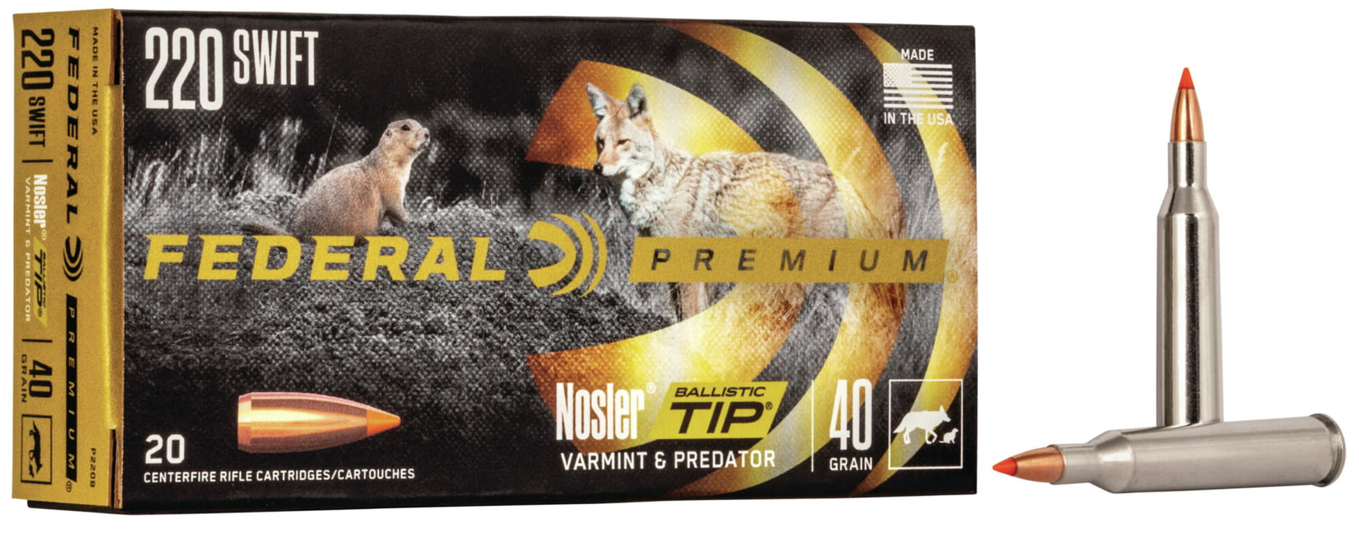 Federal Premium V-SHOK .220 Swift 40 grain Nosler Ballistic Tip Centerfire Rifle Ammunition