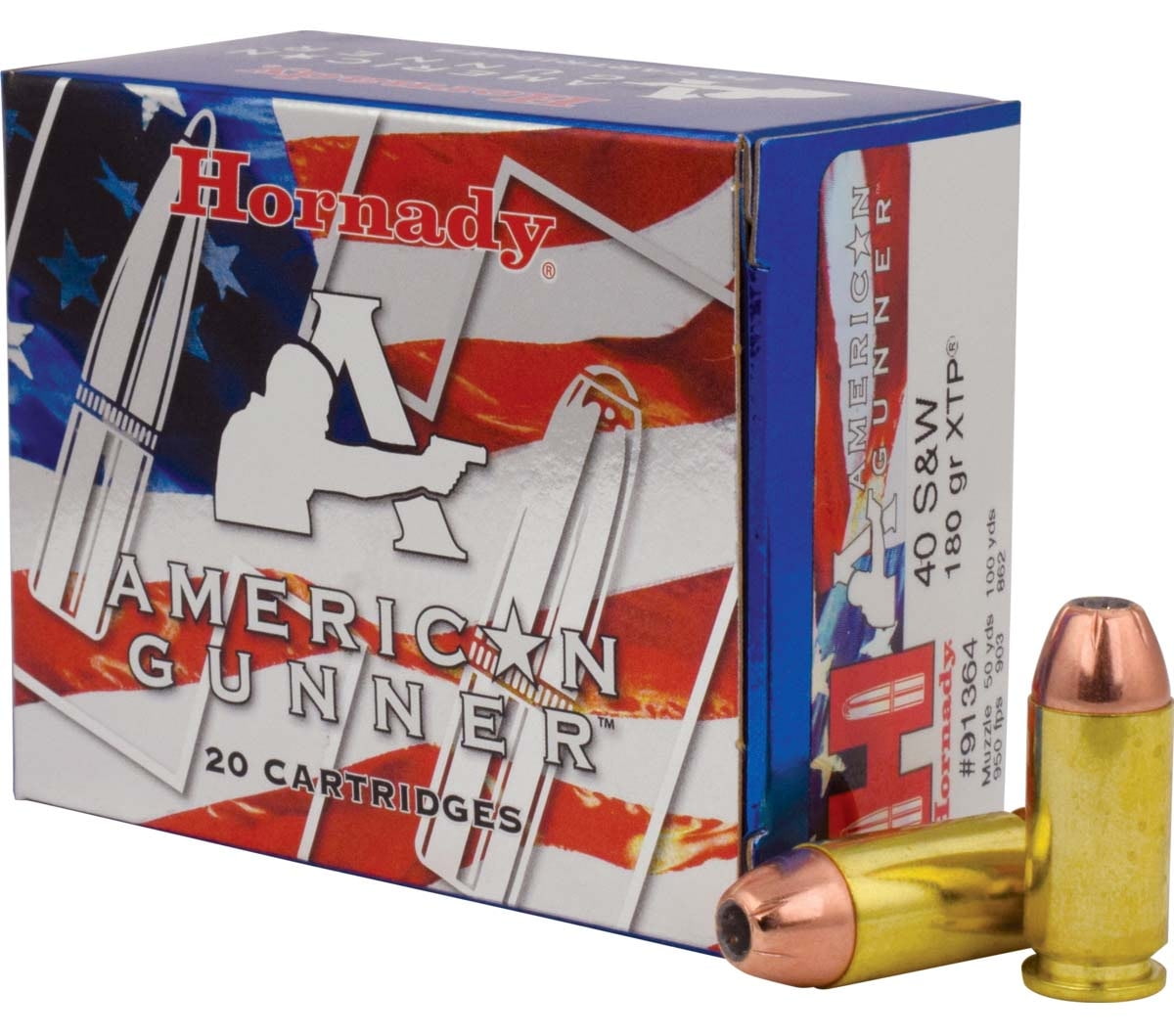 Hornady American Gunner .40 S&W 180 grain eXtreme Terminal Performance Brass Cased Centerfire Pistol Ammunition