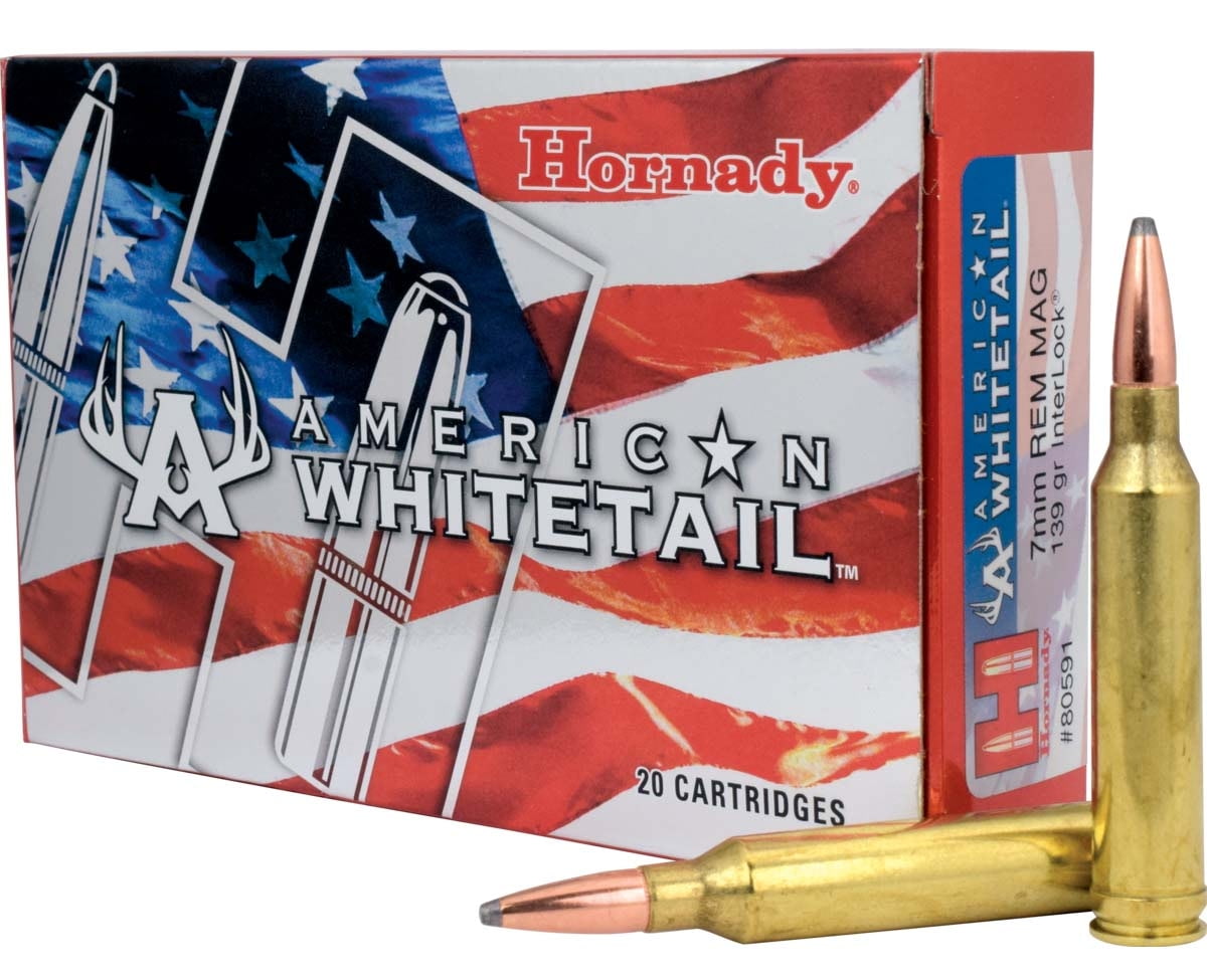 Hornady American Whitetail 7mm Remington Magnum 139 grain InterLock Brass Cased Centerfire Rifle Ammunition
