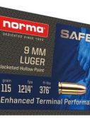 Norma Safeguard 9mm Luger 115 Grain Jacketed Hollow Point Brass Cased Centerfire Pistol Ammunition
