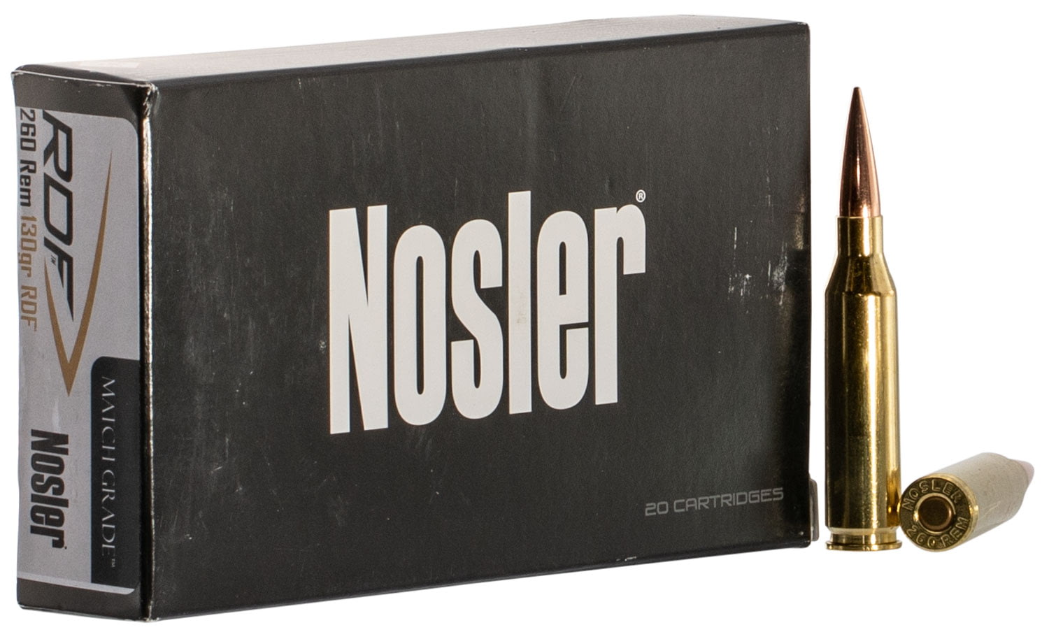 Nosler .260 Remington Round Nose Flat 130 grain Brass Cased Rifle Ammunition