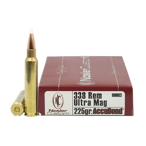 Nosler .338 Remington Ultra Magnum AccuBond 225 grain Brass Cased Rifle Ammunition