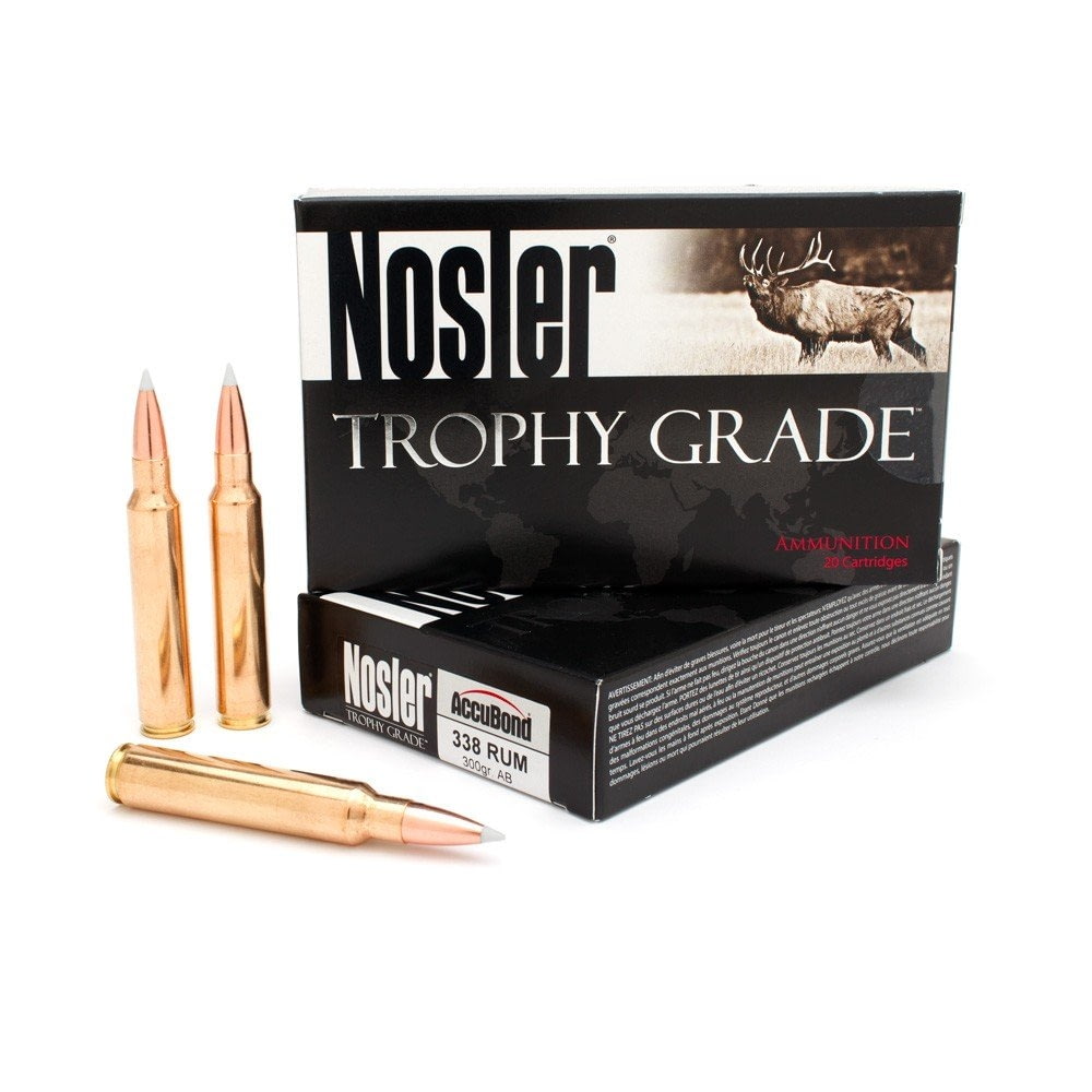 Nosler .338 Remington Ultra Magnum AccuBond 300 grain Brass Cased Rifle Ammunition
