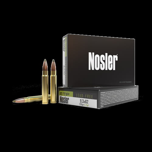 Nosler 9.3x62mm Mauser E-Tip 250 grain Brass Cased Rifle Ammunition