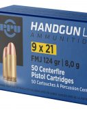 PPU Handgun 9x21mm IMI 124 Gr Full Metal Jacket Pistol Ammunition