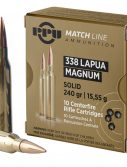 PPU Match 338 Lapua Mag 240 Grain Copper Solid Rifle Ammunition