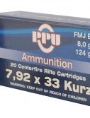 PPU Metric Rifle 7.9x33mm Kurz 124 Grain Full Metal Jacket Rifle Ammunition