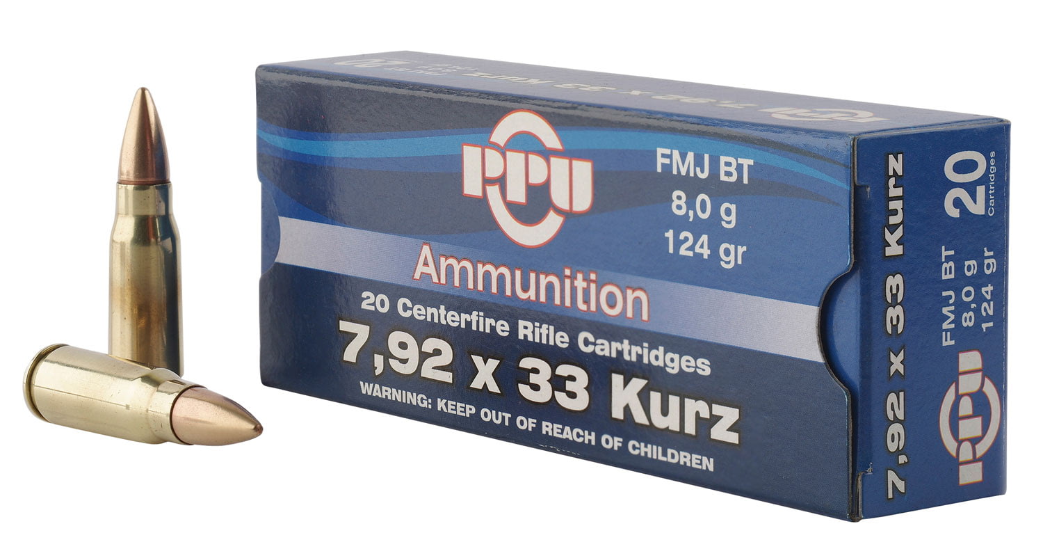 PPU Metric Rifle 7.9x33mm Kurz 124 Grain Full Metal Jacket Rifle Ammunition