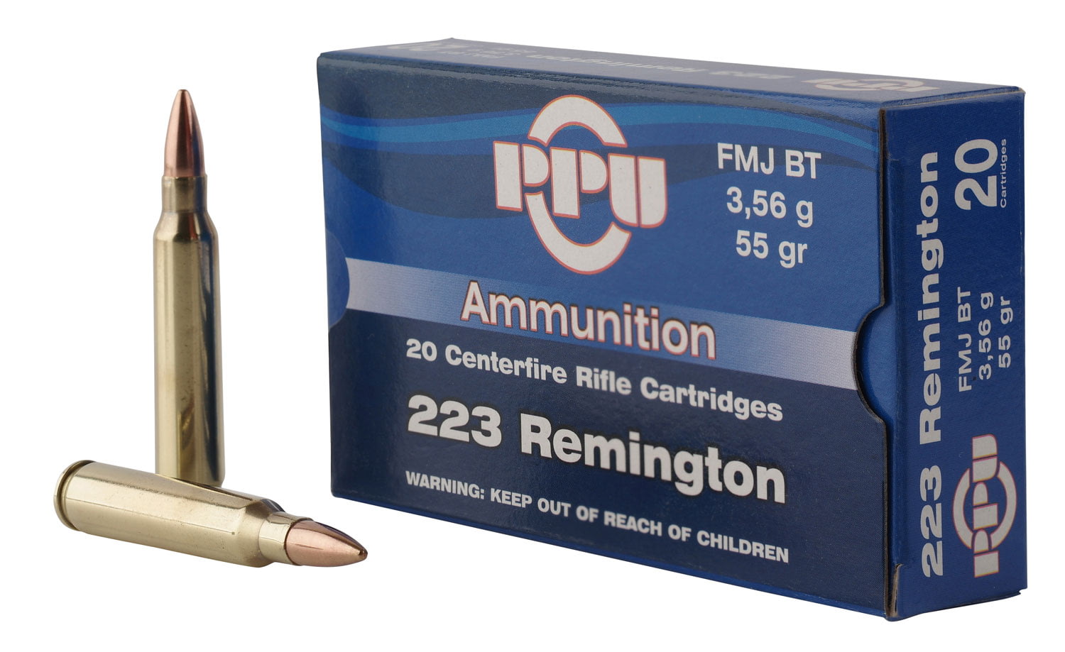 PPU PP223F1 Standard Rifle 223 Rem 55 Gr Full Metal Jacket Boat Tail (FMJBT) 20