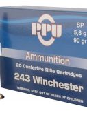 PPU PP2431 Standard Rifle 243 Win 90 Gr Soft Point (SP) 20 Bx/ 10 Cs