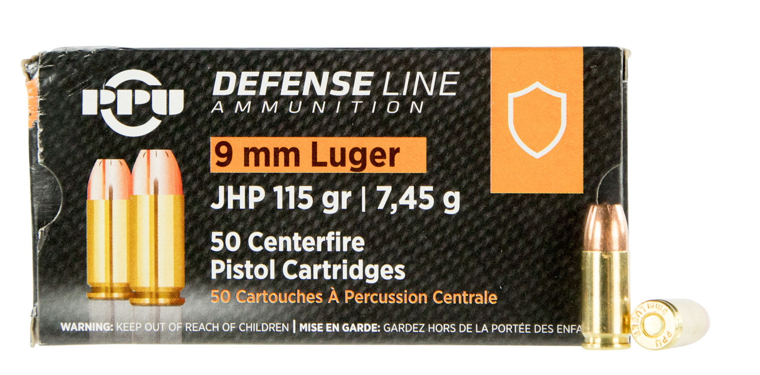 PPU PPD91 Defense 9mm Luger 115 Gr Jacketed Hollow Point (JHP) 50 Bx/ 20 Cs