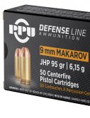 PPU PPD9M Defense 9x18 Makarov 93 Gr Jacketed Hollow Point (JHP) 50 Bx/ 20 Cs