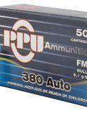 PPU PPH380AF Handgun 380 ACP 94 Gr Full Metal Jacket (FMJ) 50 Bx/ 20 Cs