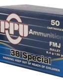 PPU PPH38SF Handgun 38 Special 130 Gr Full Metal Jacket (FMJ) 50 Bx/ 10 Cs