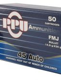 PPU PPH45F Handgun 45 ACP 230 Gr Full Metal Jacket (FMJ) 50 Bx/ 10 Cs