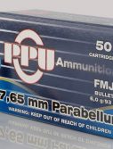 PPU PPH765P Handgun 7.65 Parabellum 93 Gr Full Metal Jacket (FMJ) 50 Bx/ 20 Cs