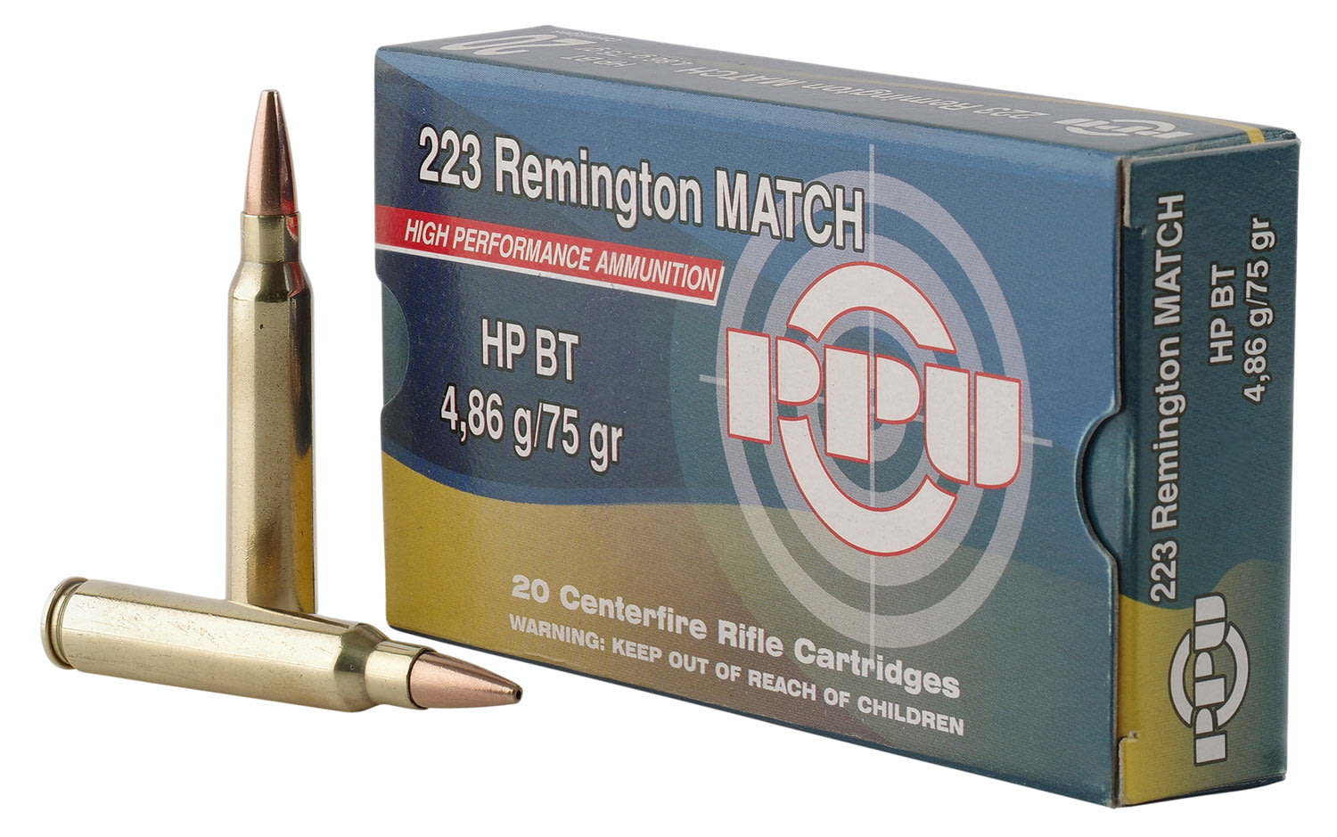 PPU PPM2232 Match 223 Rem 75 Gr Hollow Point Boat Tail (HPBT) 20 Bx/ 50 Cs