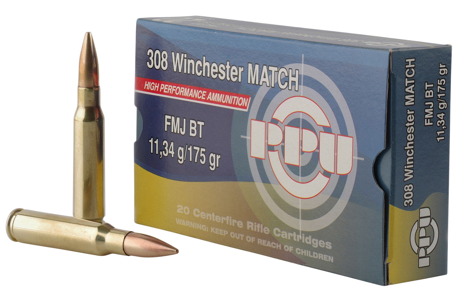 PPU PPM3083 Match 308 Win 175 Gr Full Metal Jacket Boat Tail (FMJBT) 20 Bx/ 10