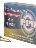 PPU PPM6 Match 6.5x55 Swedish 120 Gr Hollow Point Boat Tail (HPBT) 20 Bx/ 10 Cs