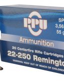 PPU Standard Rifle 22-250 Remington 55 GR Soft Point Rifle Ammunition