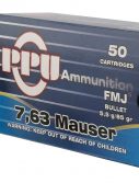 PPU Standard Rifle 7.63mm Mauser 85 Grain Full Metal Jacket Rifle Ammunition