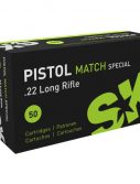 SK Pistol Match Spezial .22 Long Rifle 40 grain Lead Round Nose Brass Cased Rimfire Ammunition